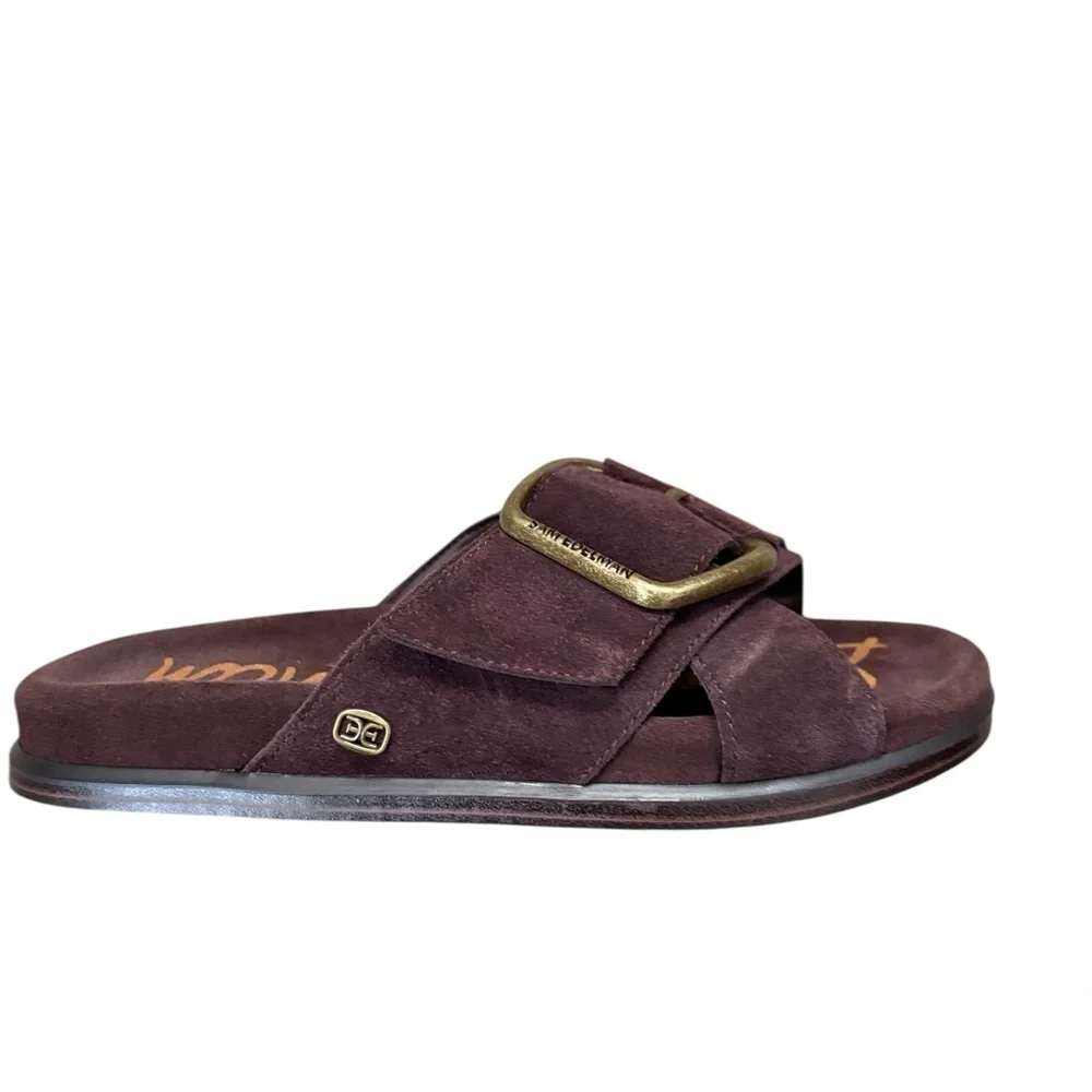 Sam Edelman Suede Buckle Slide Sandals in Cafe Noir Suede Size 6.5 - Picture 5 of 8